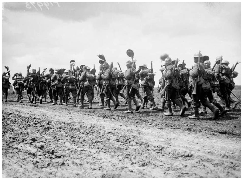 The Wiltshire Regiment heading to the front near Acheux